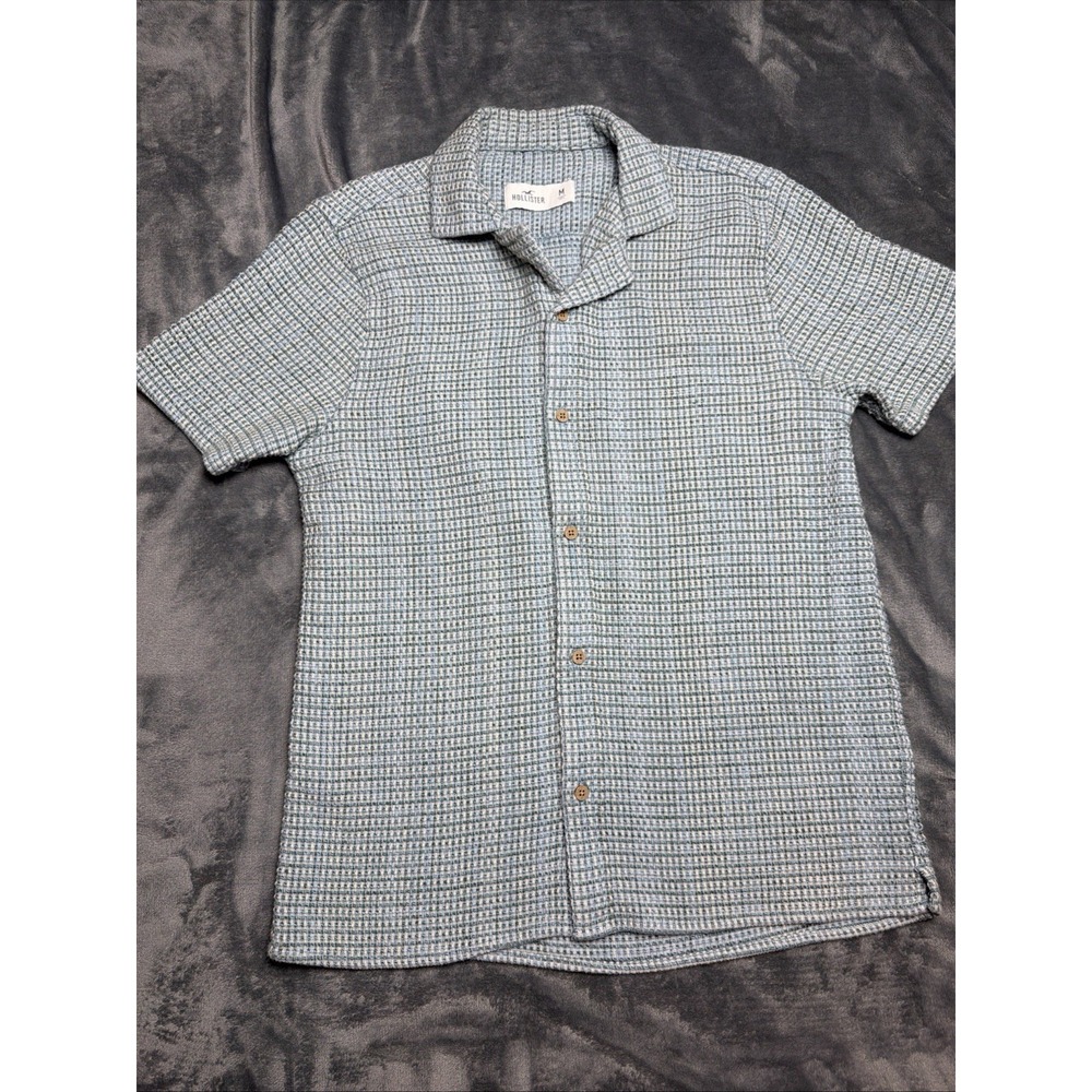 Hollister Texture Weave Blue And Green Button Down Short Sleeve Shirt Coastal M
